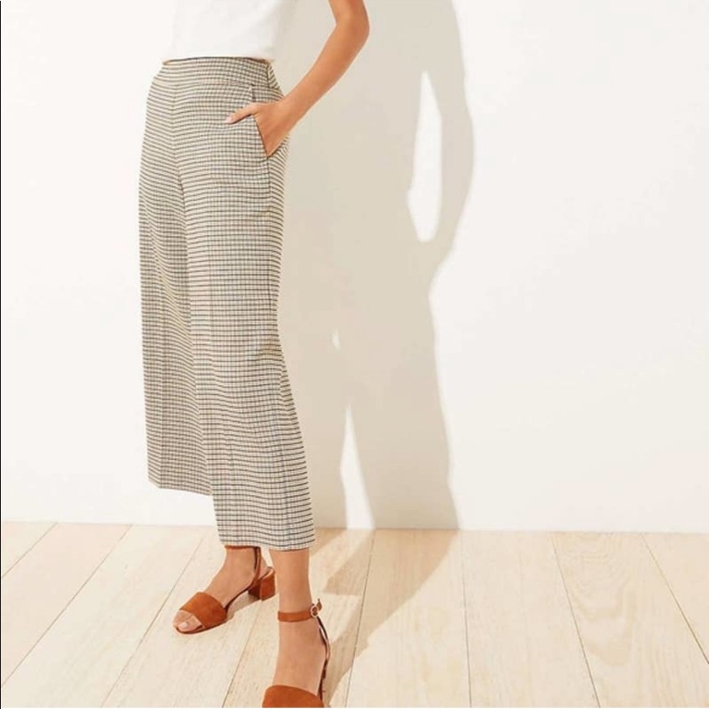 NWT LOFT Plaid Cropped Culotte Capris Wide Leg Size 2